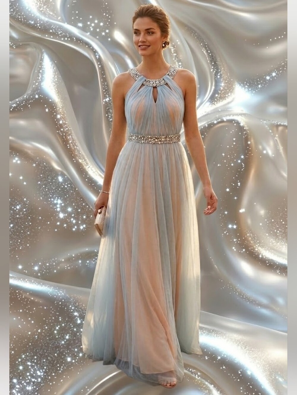 City Triangles Powder Blue 2-Tone Maxi Gown